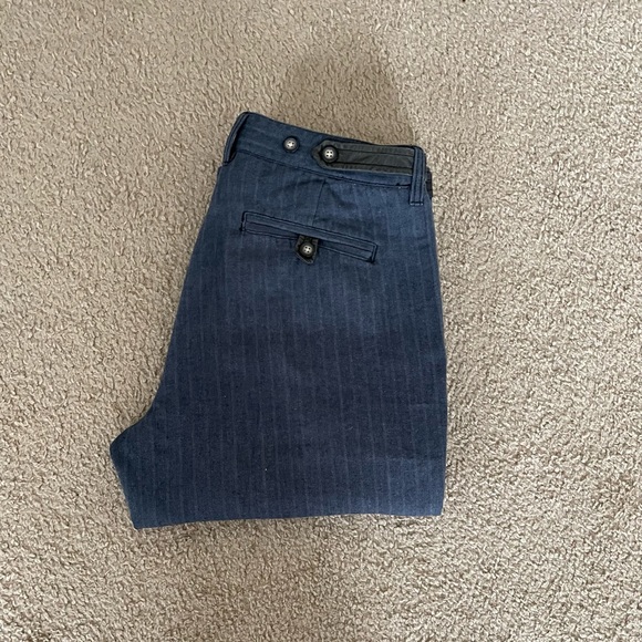 Men’s Brooklyn Industries Dark Blue Striped Pants with Leather Accents, Size 34 - Picture 9 of 12